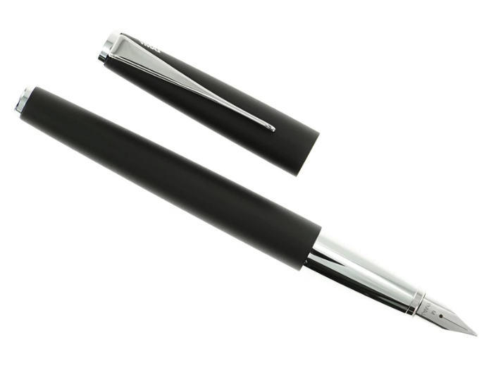 silver and black fountain pen