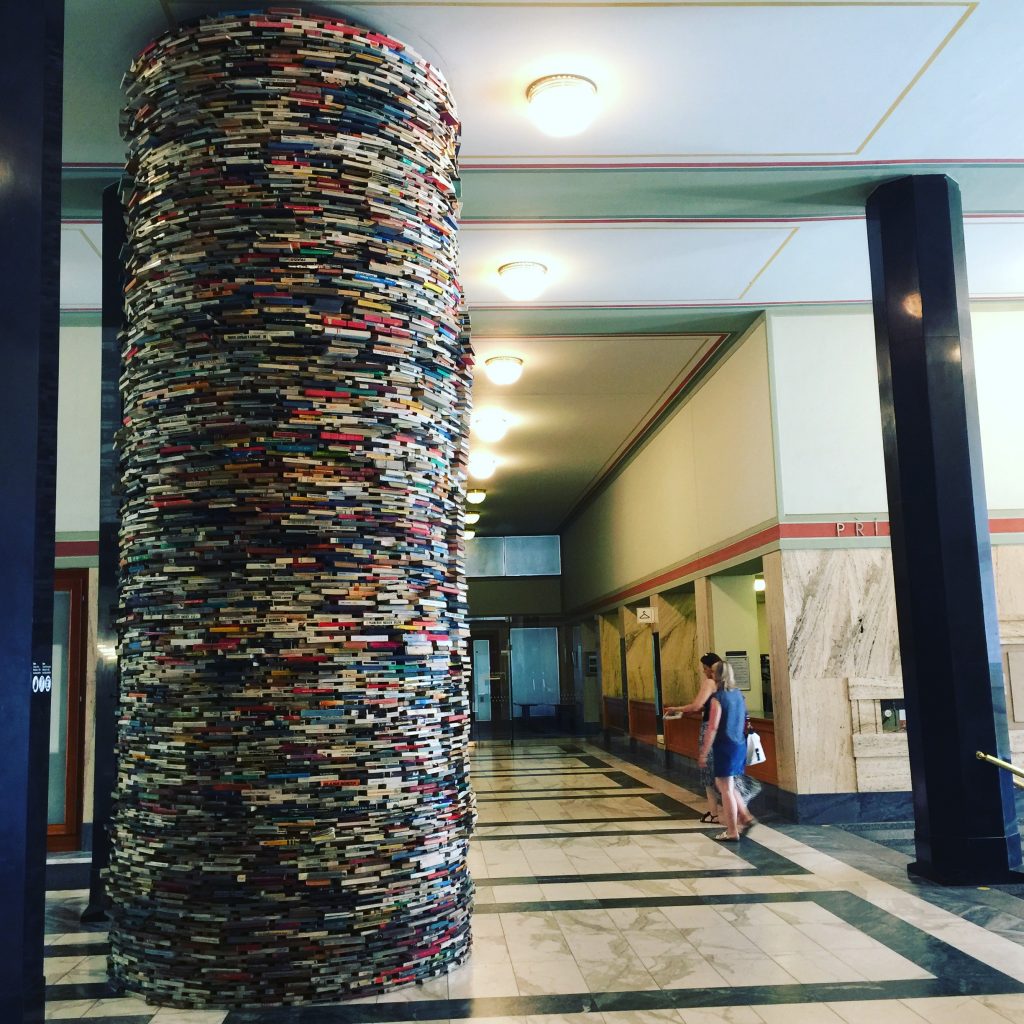 colorful tower made of books