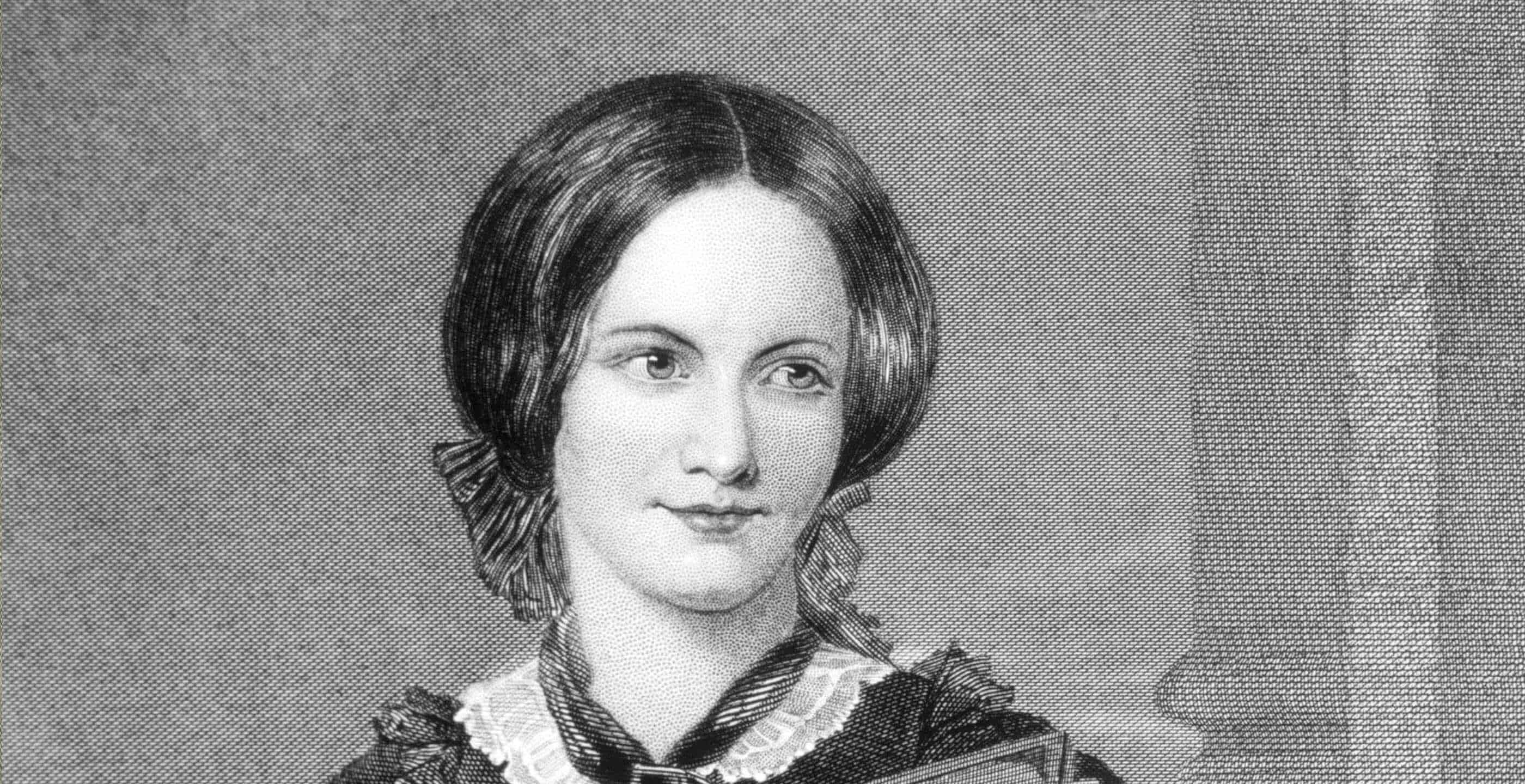 black and white illustration of charlotte bronte