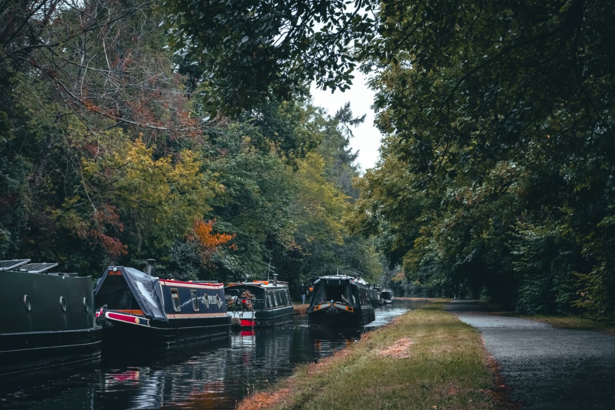 canal with wooden boats