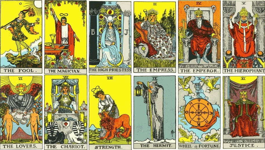 array of illustrated tarot cards