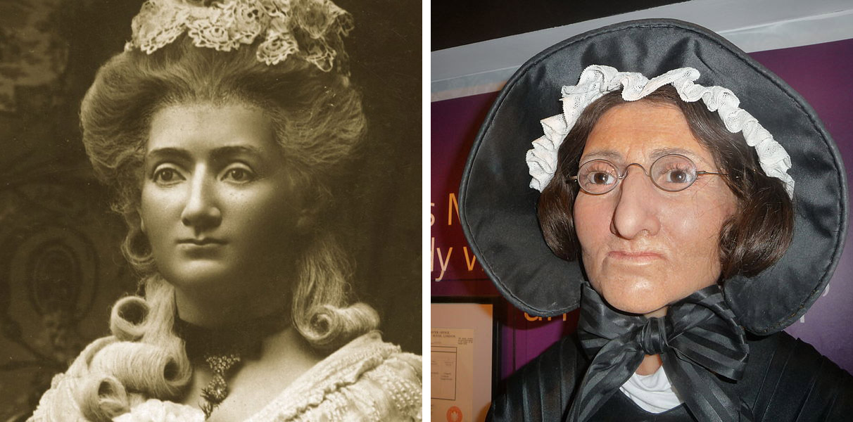 black and white images of madame tussaud in real life and wax figure