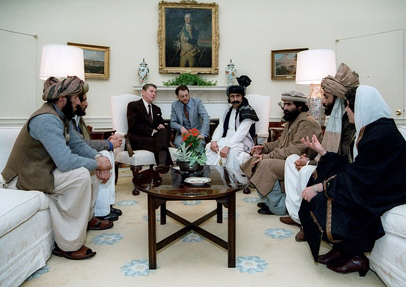 President Ronald Reagan meets in the Oval Office in 1983 with Afghan fighters opposing the Soviet Union