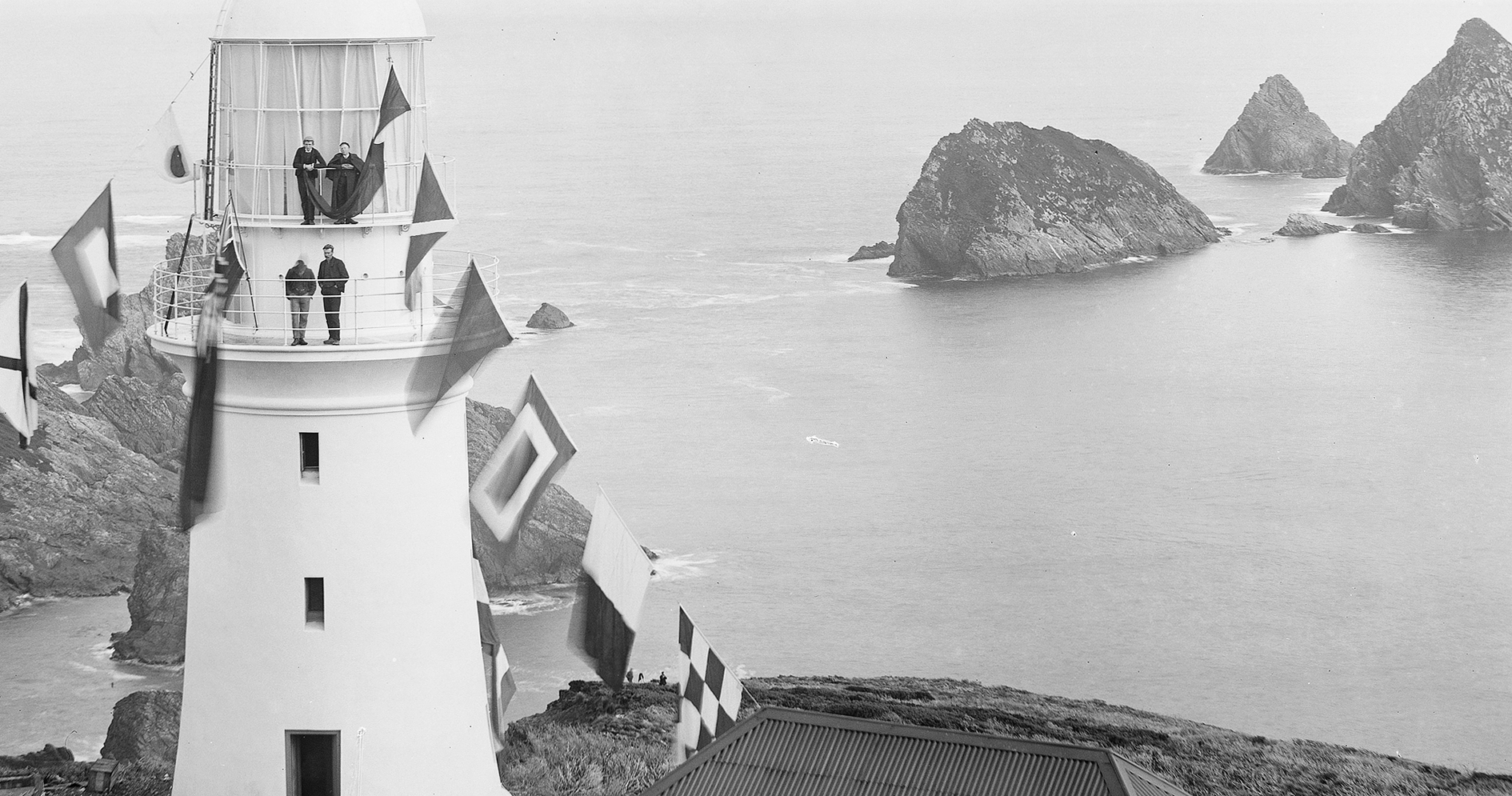 black and white photo of a lighthouse on maatsuyker island in 1891