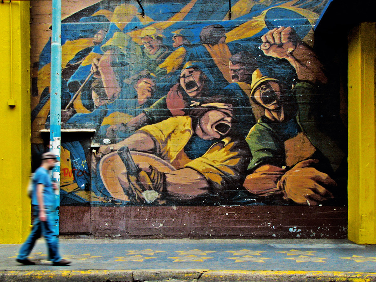 street mural of man singing