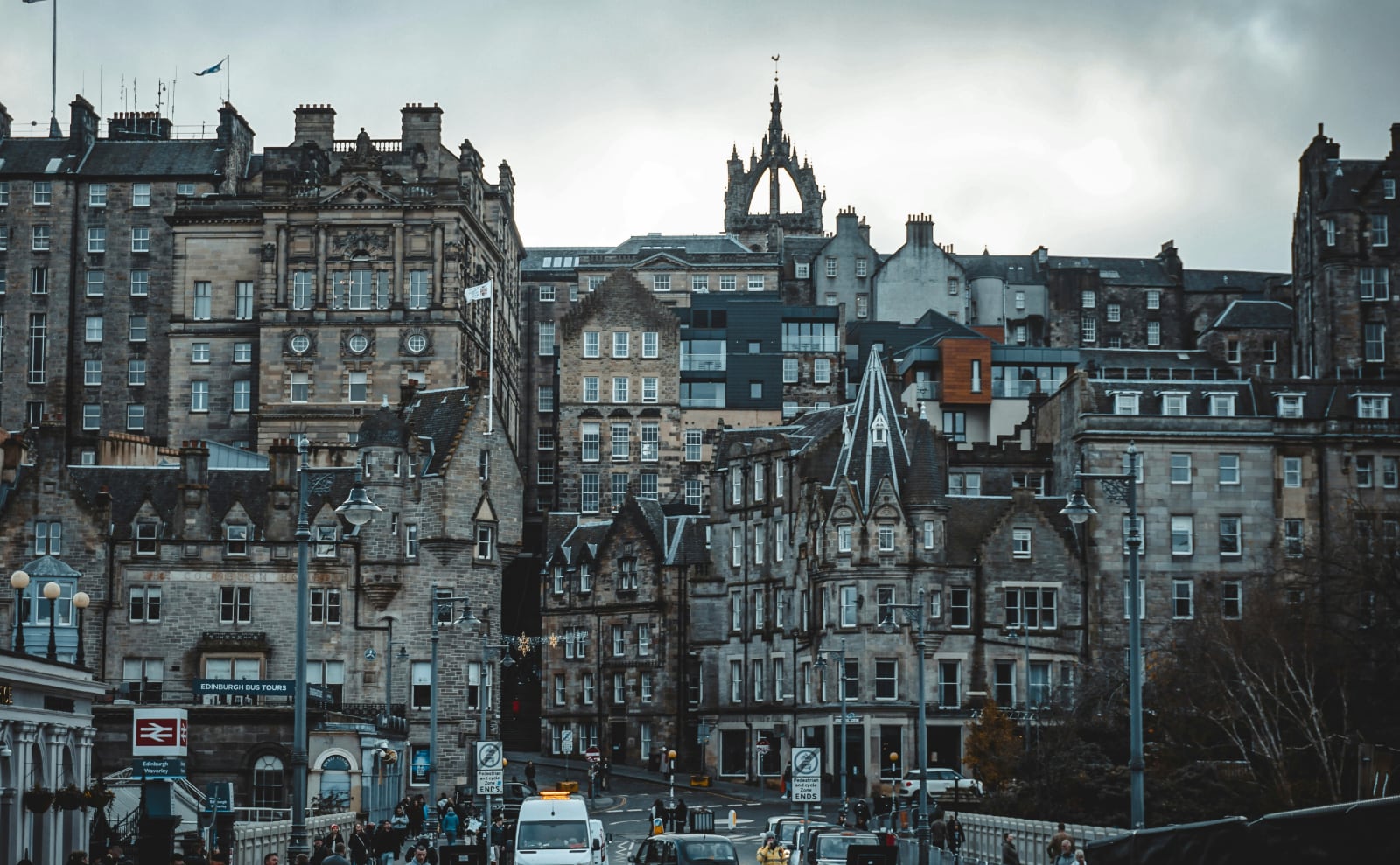 dark stone buildings that flow higgeldy-piggeldy up the hills of old town edinburgh