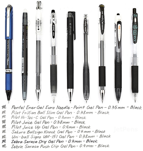 assortment of different sized pens