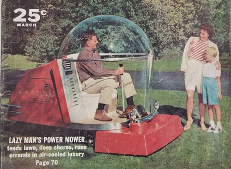 an advertisement from 1956 for an air conditioned lawmower