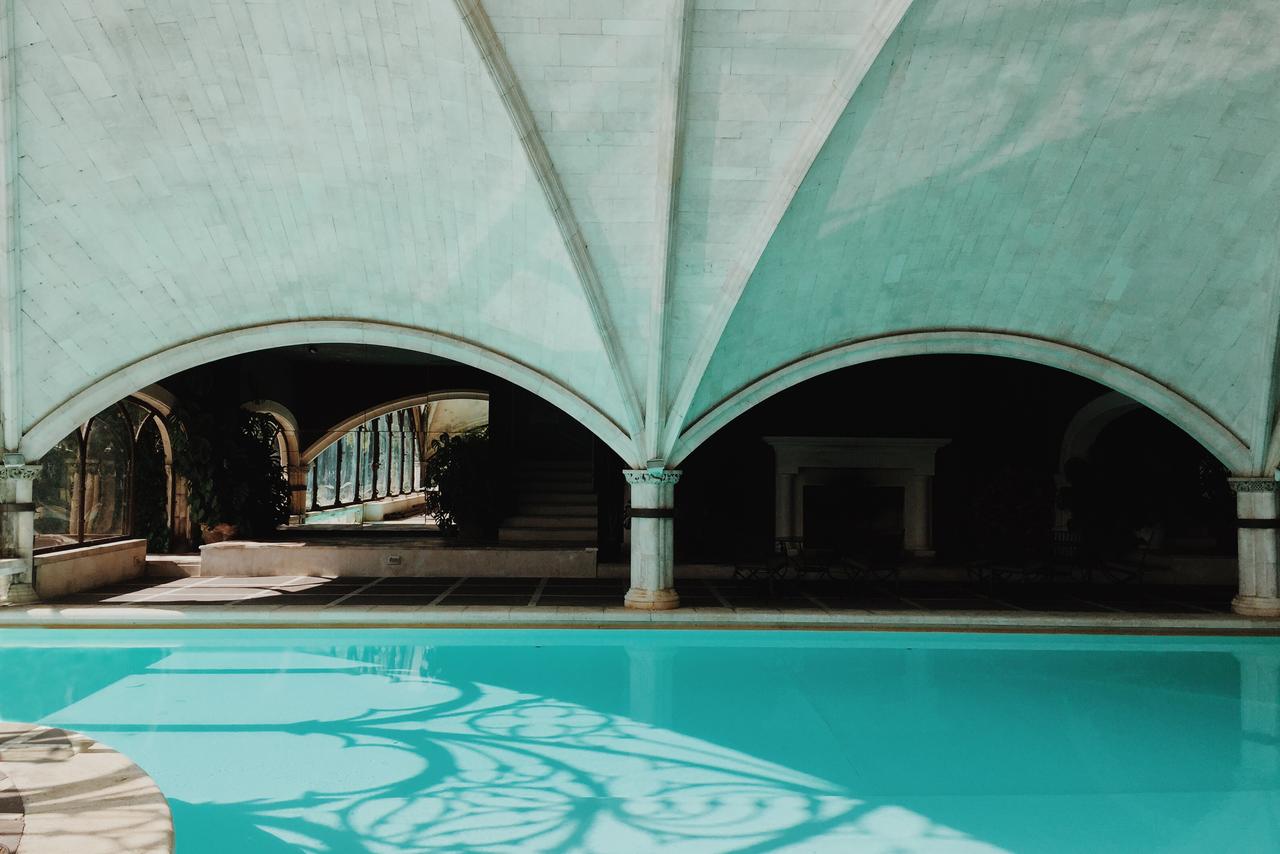  swimming pool under gothic arches at hotel landa in burgos, spain