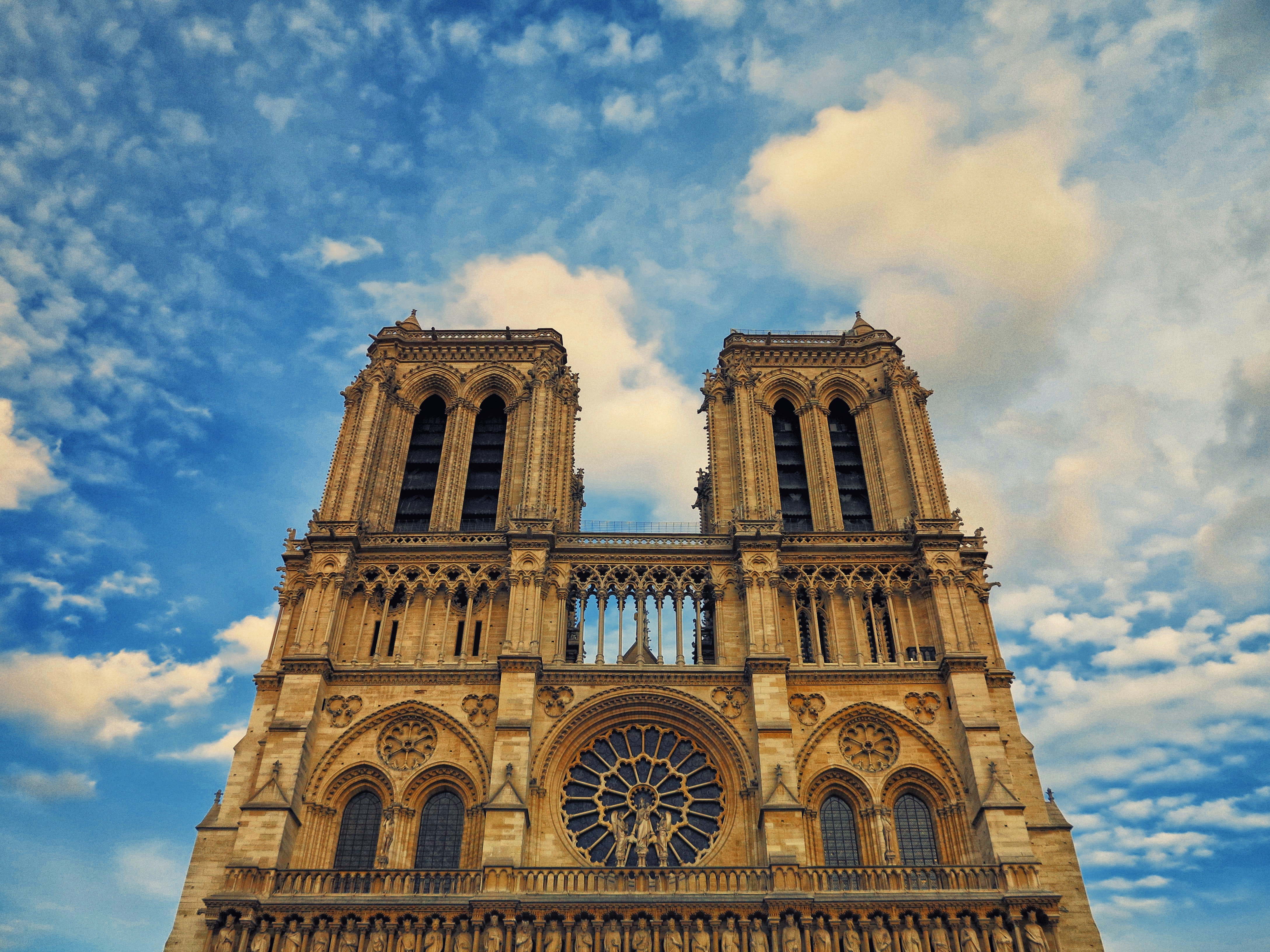 notre dame cathedral against a blue sky