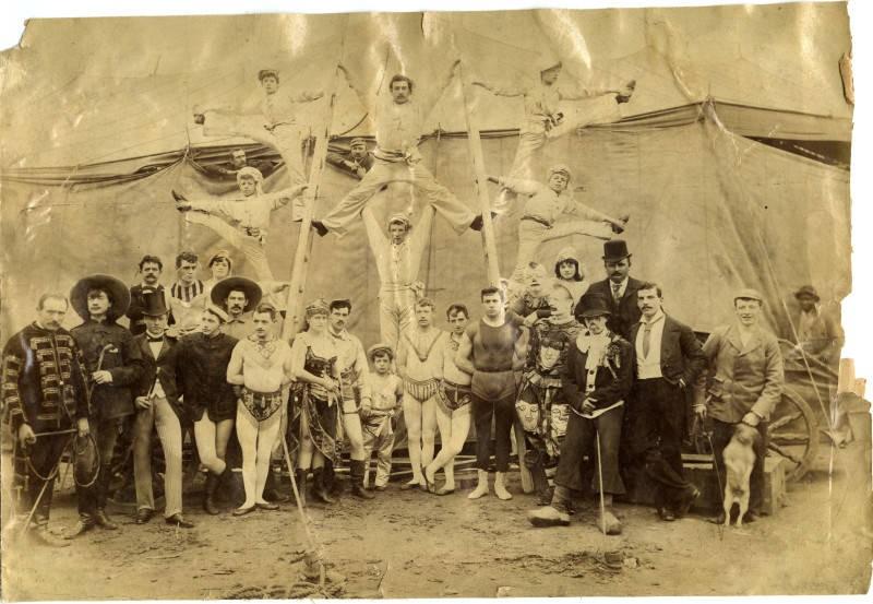 black and white photo of victorian circus performers