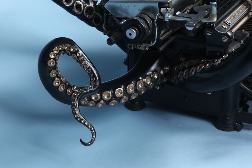 sculpture of a typewriter turned into an octopus