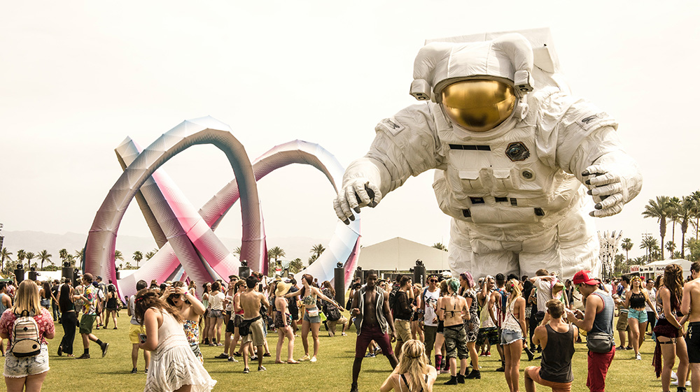 photo of enormous astronaut art installation at coachella