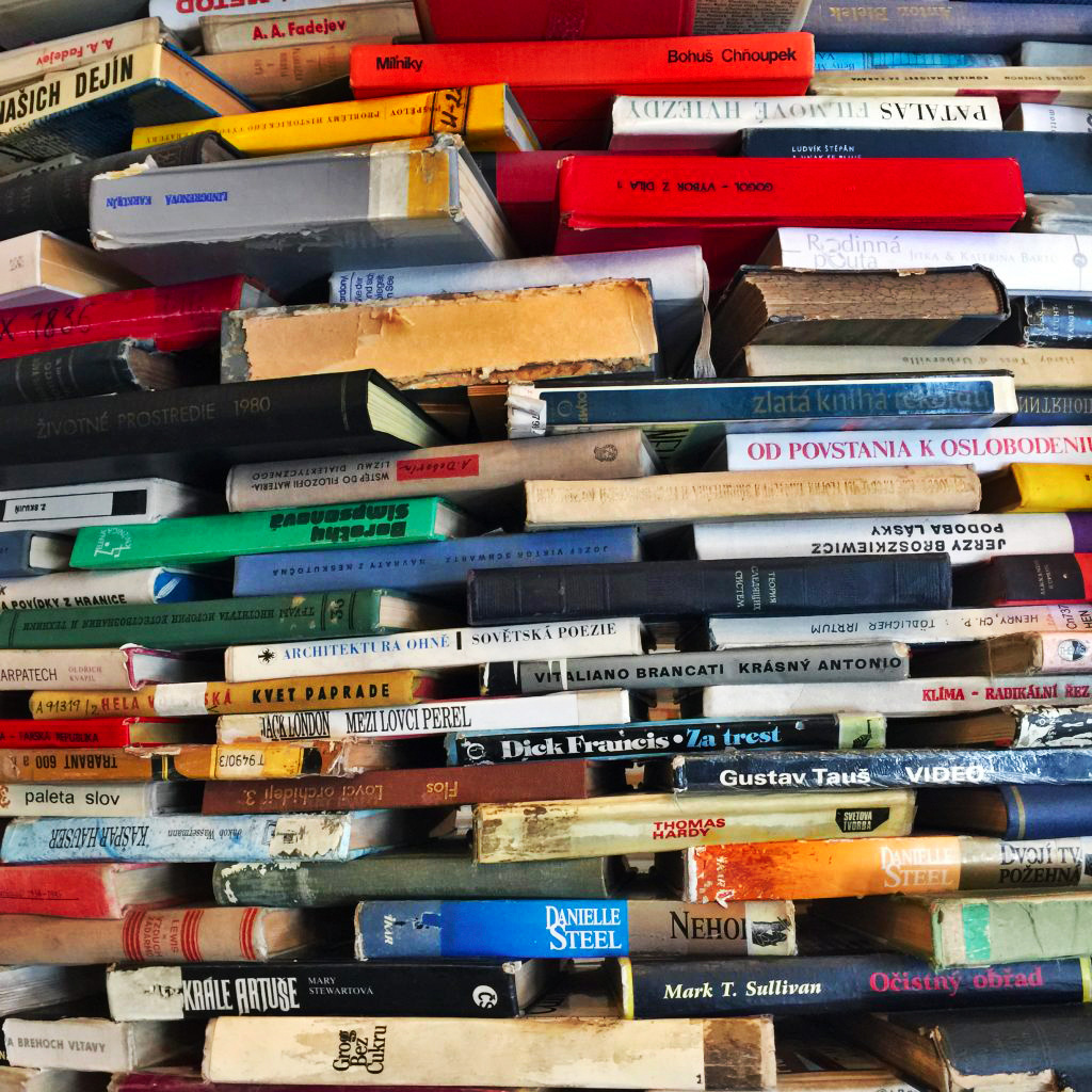 close look at a stack of books