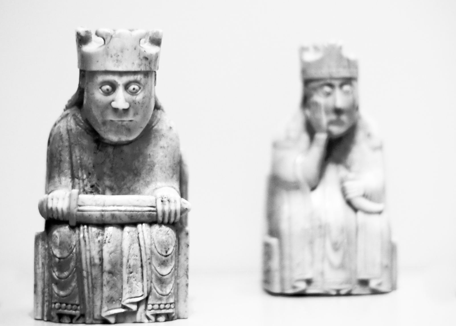 black and white image of the Lewis Chessmen