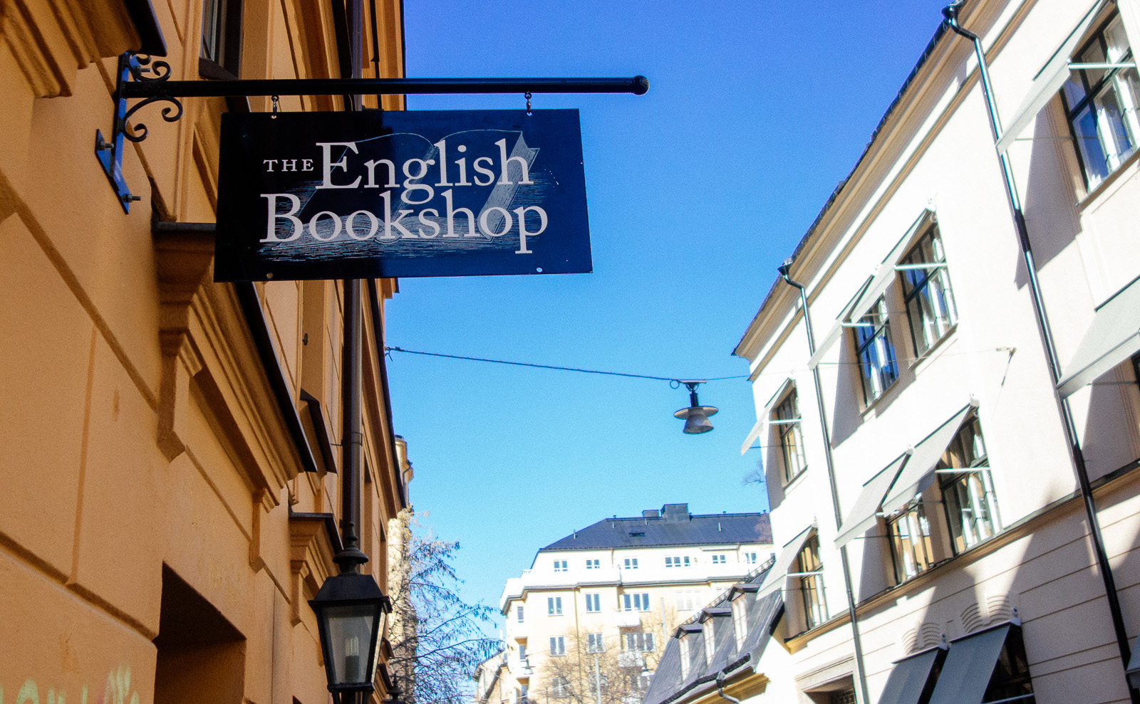 a book display in the english bookshop in stockholm, sweden