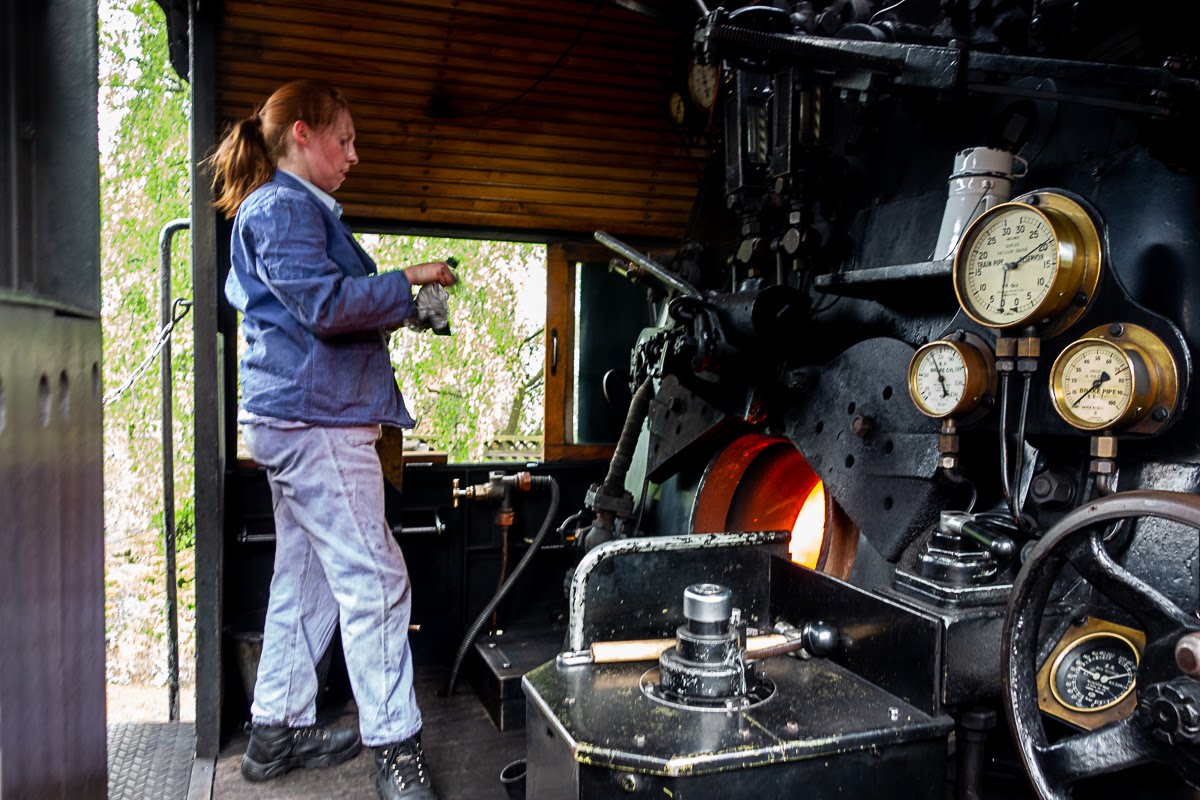 inside the steam engine of the keighley train
